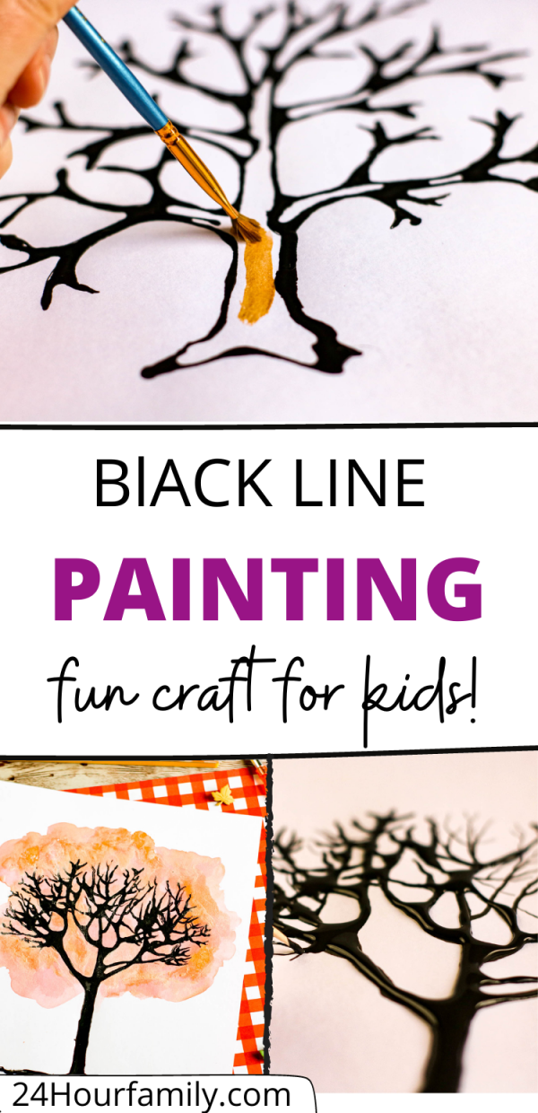 black line painting fun craft for kids with free tree template
