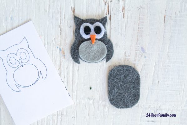 add eyes, beak, and owl belly to felt template cut out owl using owl template
