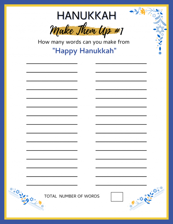 happy Hanukkah chanukah fun sheets menorah worksheet printable hanukkah story