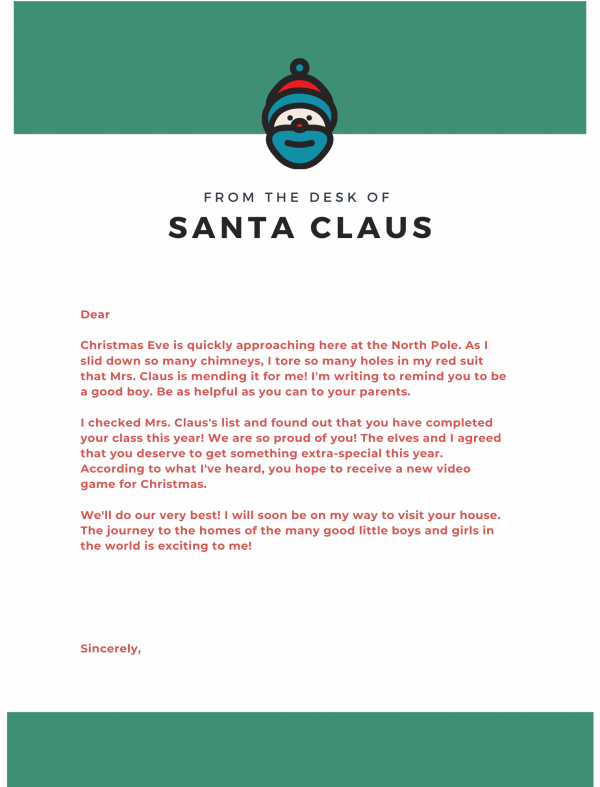 from the desk of santa claus printable letter from santa