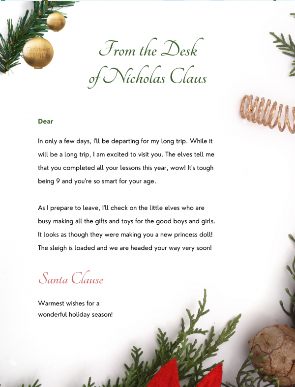 from the desk of Nicholas claus santa letter ideas 
