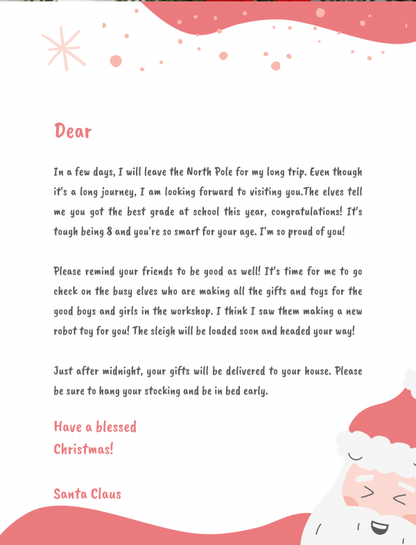 letter from santa text letter from santa template word