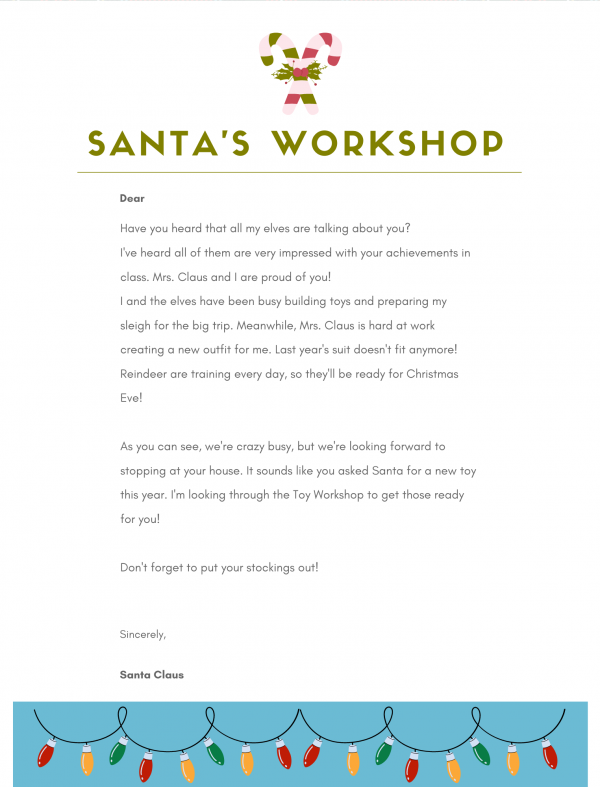 santa's workshop of toys list to santa