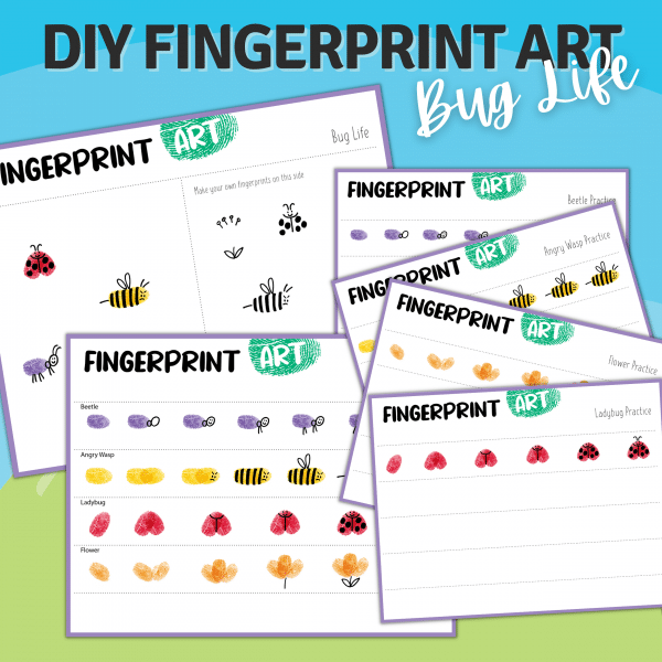 Printable sheets for creating fingerprint art with labeled spaces for fingerprint placement, Fingerprint craft, fun craft idea, fun summer craft, fun activity, fingerprint shapes, motor activity
