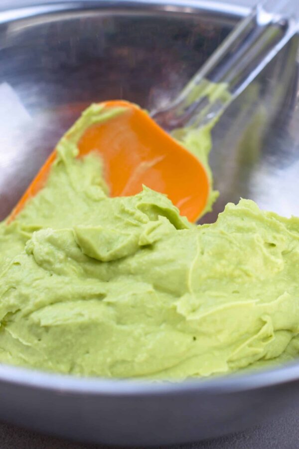 Mashed avocado for Grinch Christmas dip