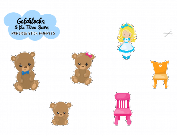 Goldilocks Puppets free template with color for making popsicle puppets fun activity for kids 