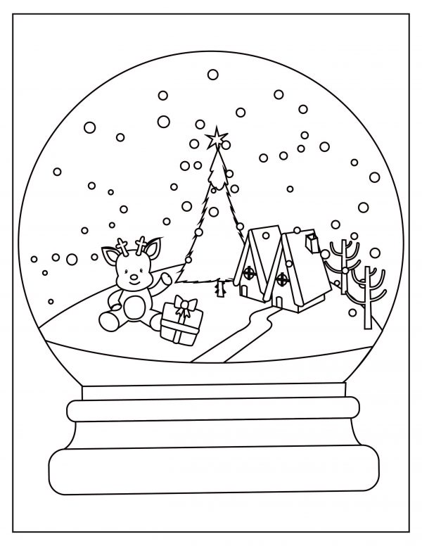 snow gold Christmas tree coloring pages reindeer