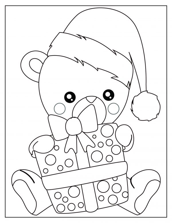 teddy bear Christmas coloring pages