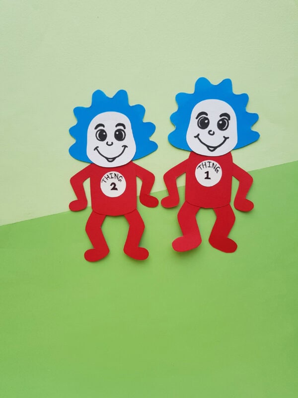 Thing 1 and thing 2 puppet craft for preschoolers dr seuss craft ideas