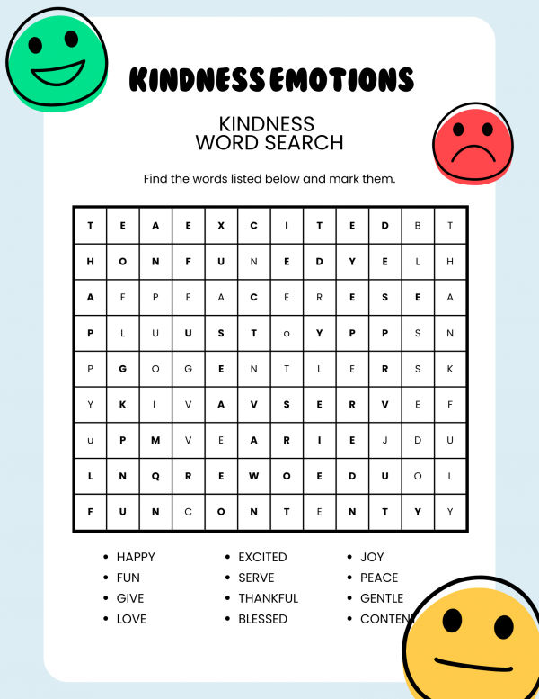 kindness emotions word search emoji word search