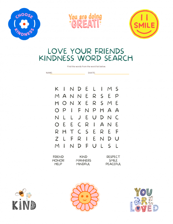 love your friends kindness word search