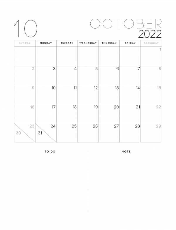 basic calendar template printable October 2022 black and white