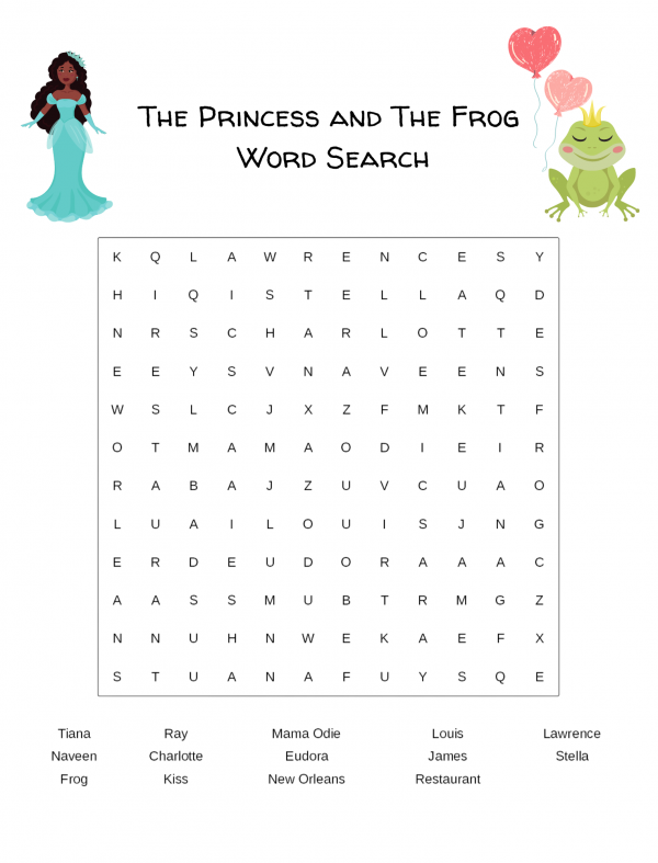 the princess and the frog word search for kids kindergarten pre k school ages kids