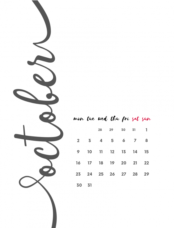 October 2022 calendar printable free for kids and adults