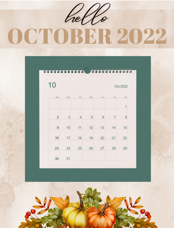 October 2022 monthly printable calendar