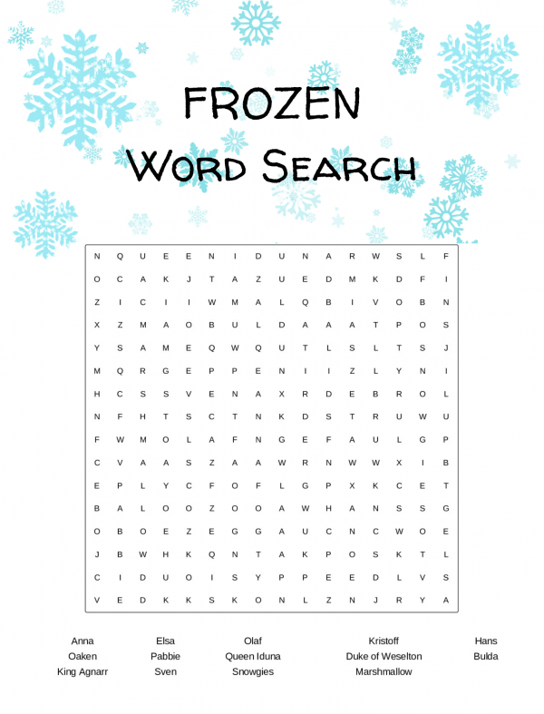 Disney Frozen free printable word search for kids and adults 