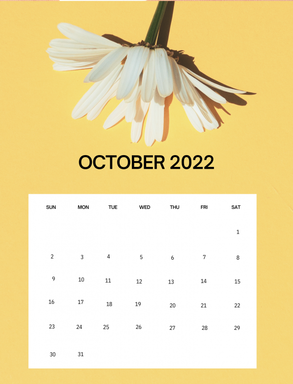 floral October monthly calendar 