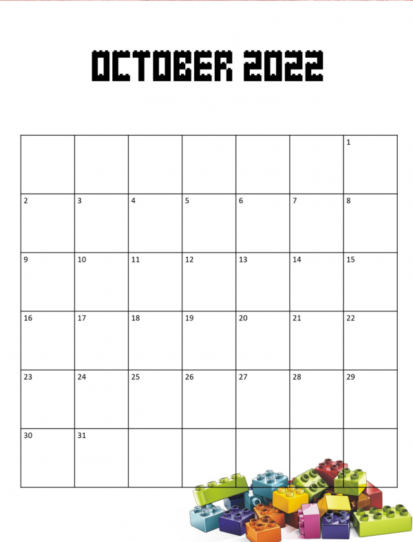 Lego themed printable calendar October  