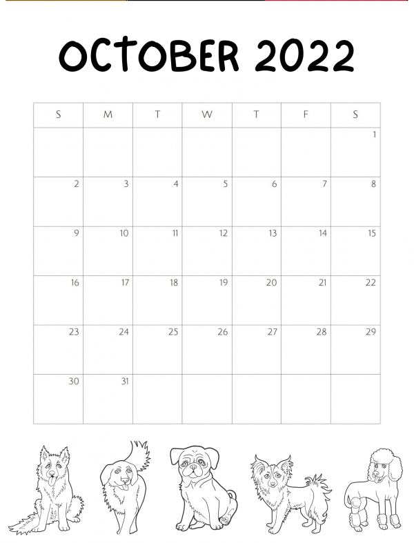 dog calendar October 2022