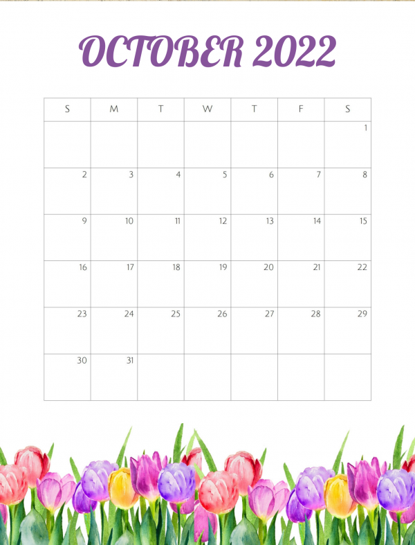 free floral calendar October 2022