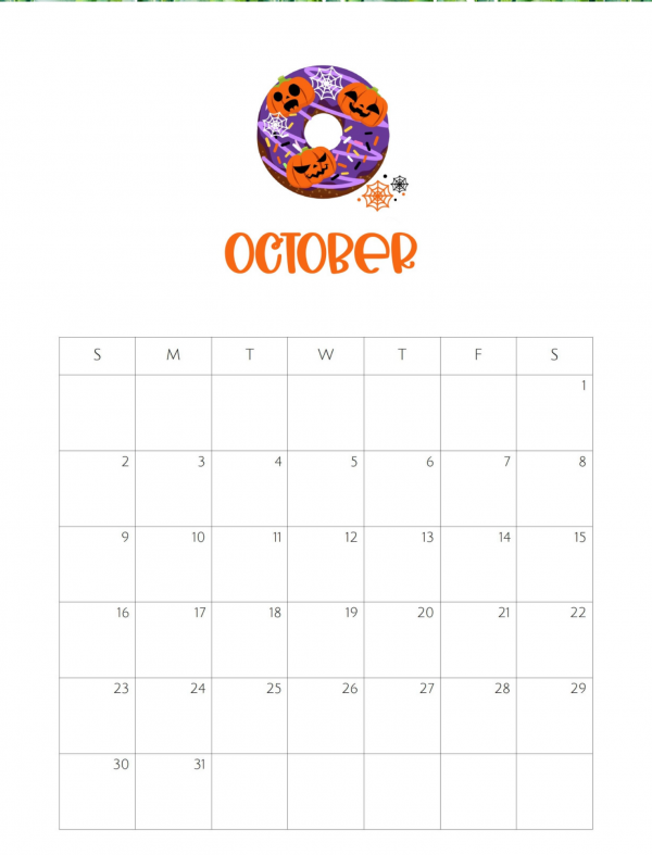 printable monthly donut calendar October 2022