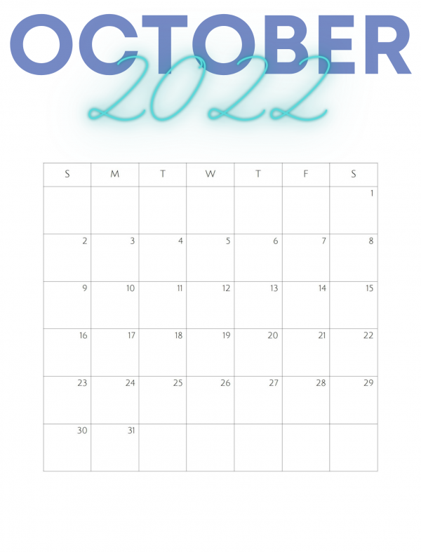 printable monthly calendar October 2022