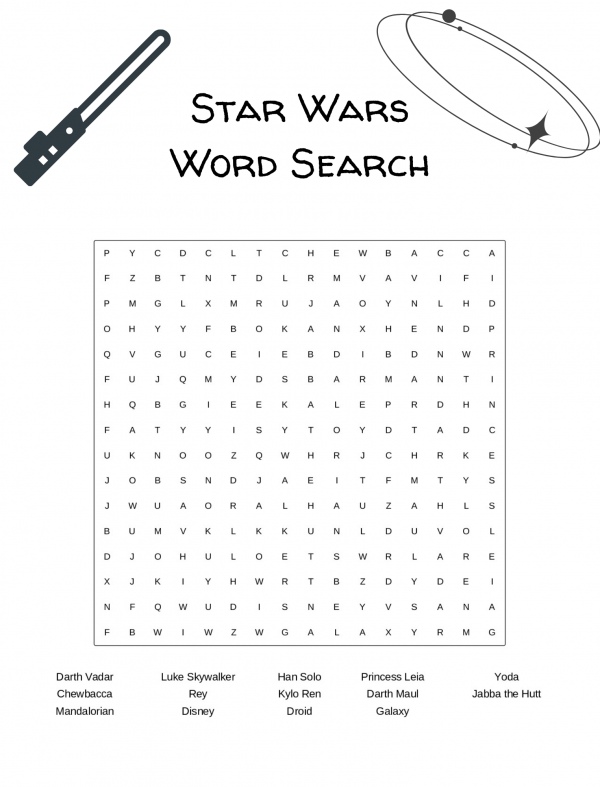 Star Wars word search free printable pdf