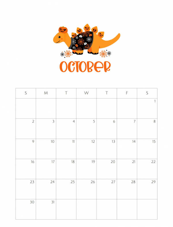 Dinosaur calendar printable