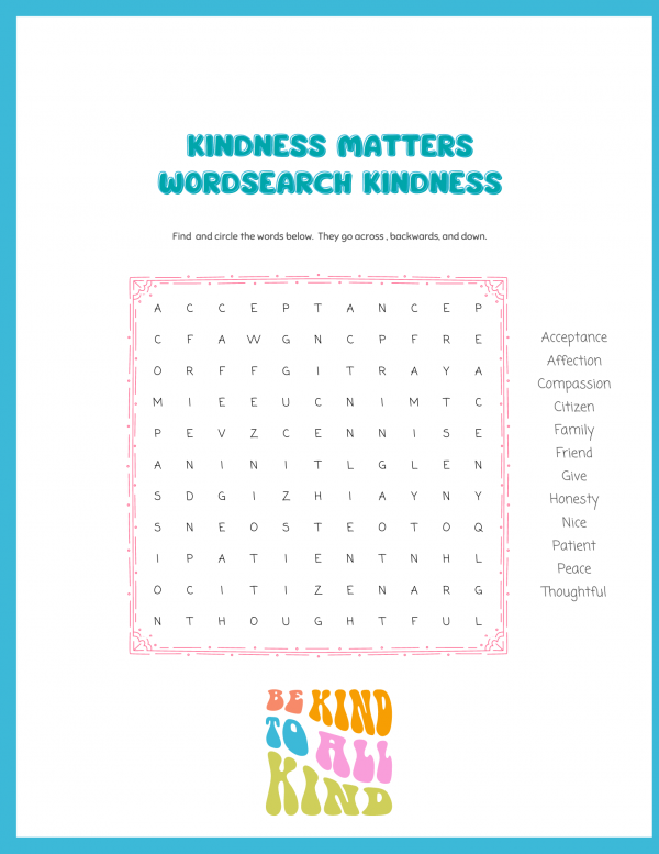 kindness matters wordsearch