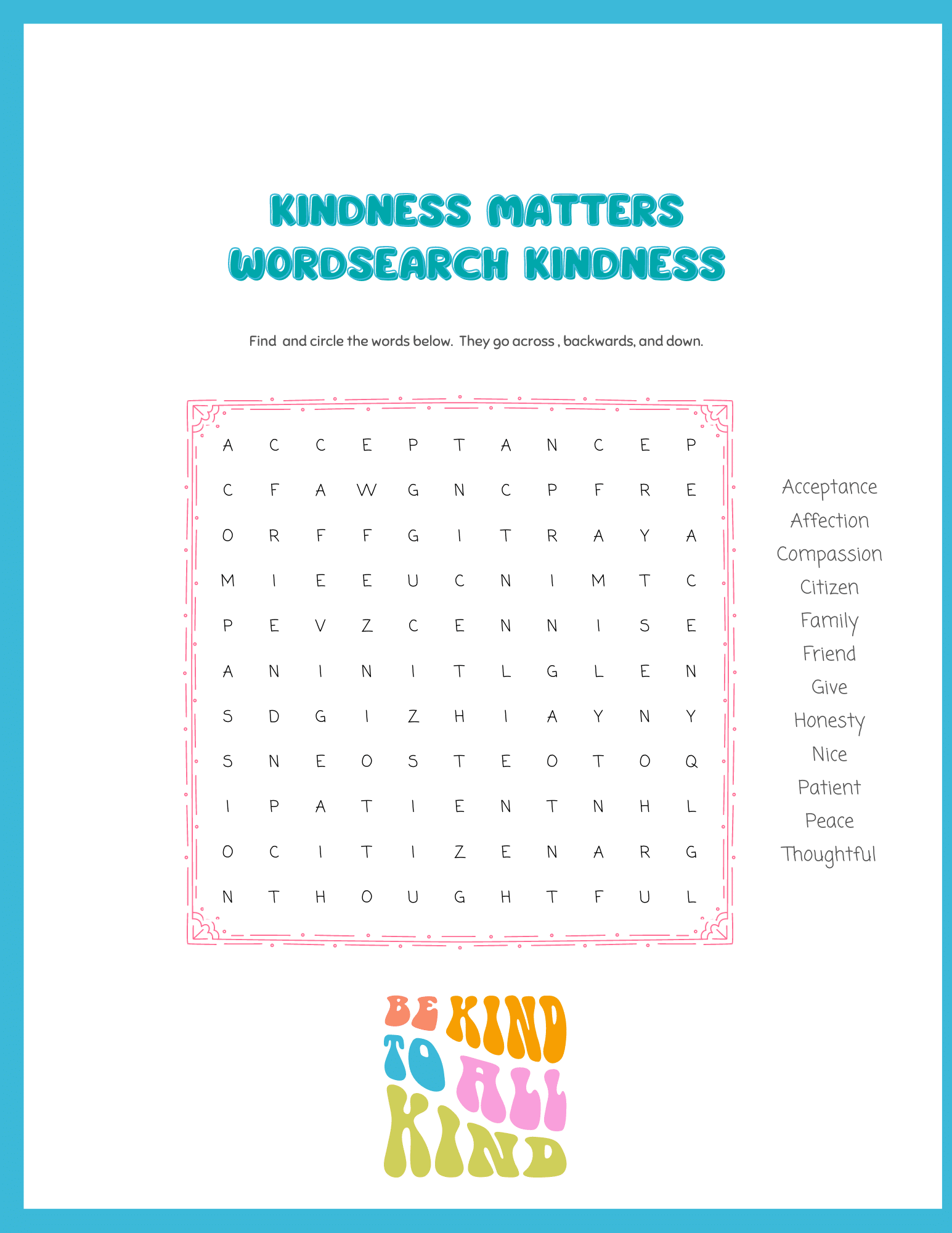 12 Free Word Search Kindness Printables - 24hourfamily.com