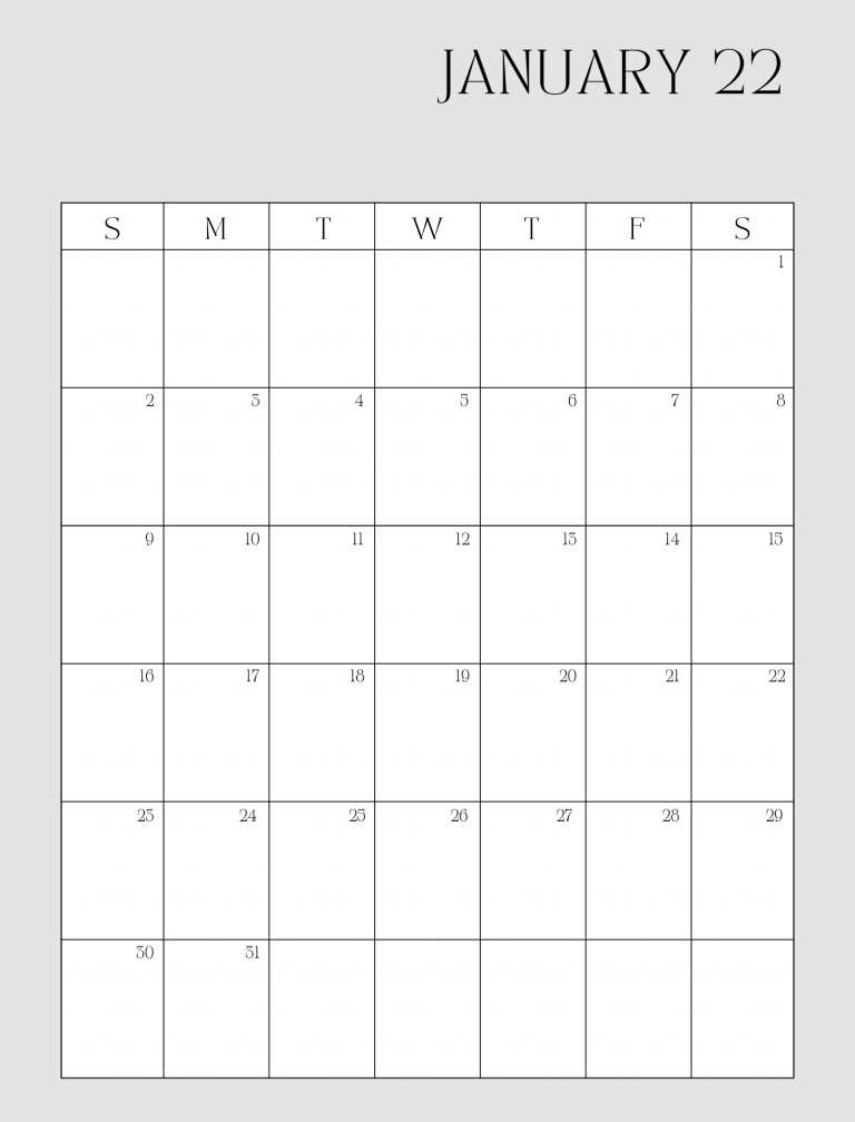 2022 calendar free printables for each month of the year