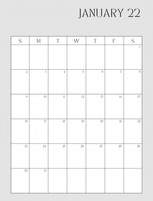 January 2022 printable calendar free download pdf