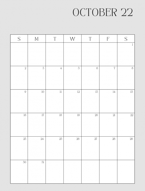 October 2022 calendar free printable download pdf