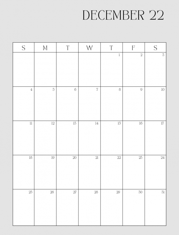 December 2022 calendar free printable download pdf