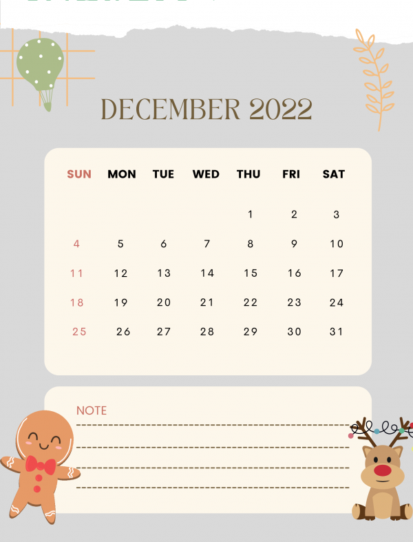 free printable calendar December 2022