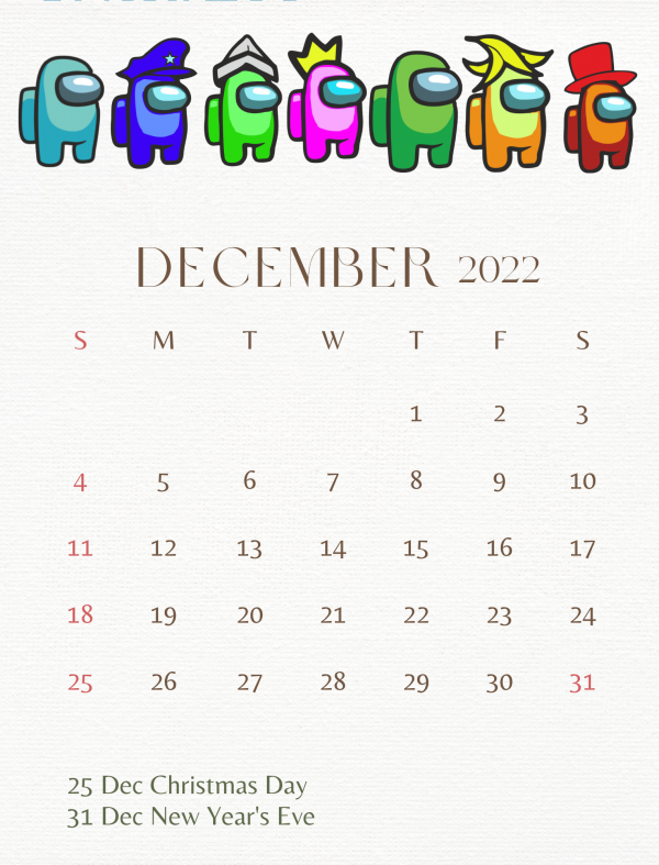 December 2022 calendar with holidays
