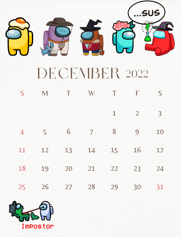 among us printable December calendar