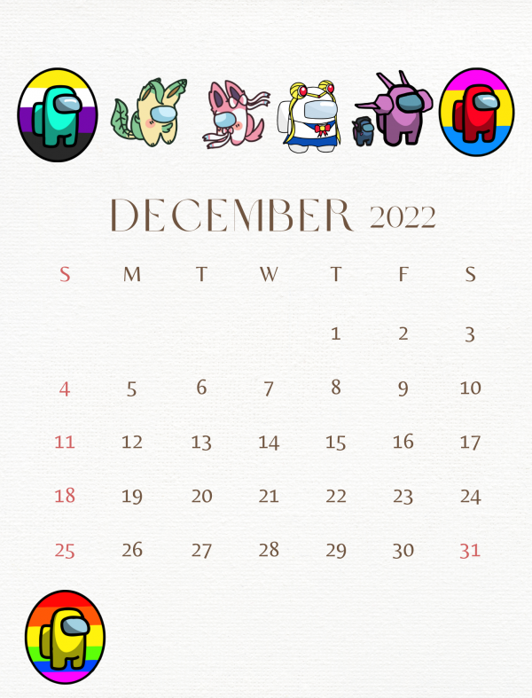 among us printable December calendar