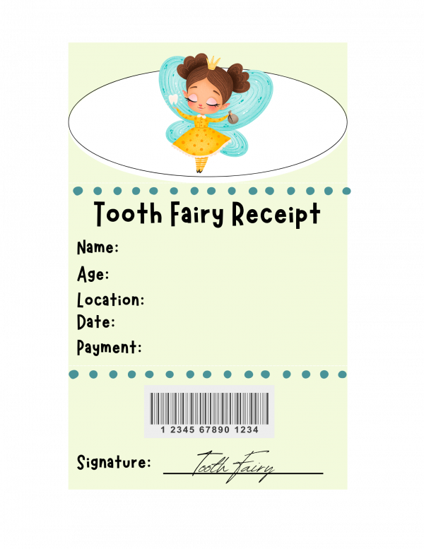 tooth fairy receipt pdf printable download