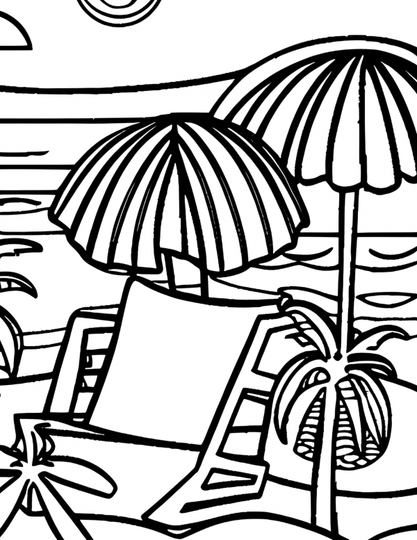 beach, sand, and beach umbrella  coloring pages 