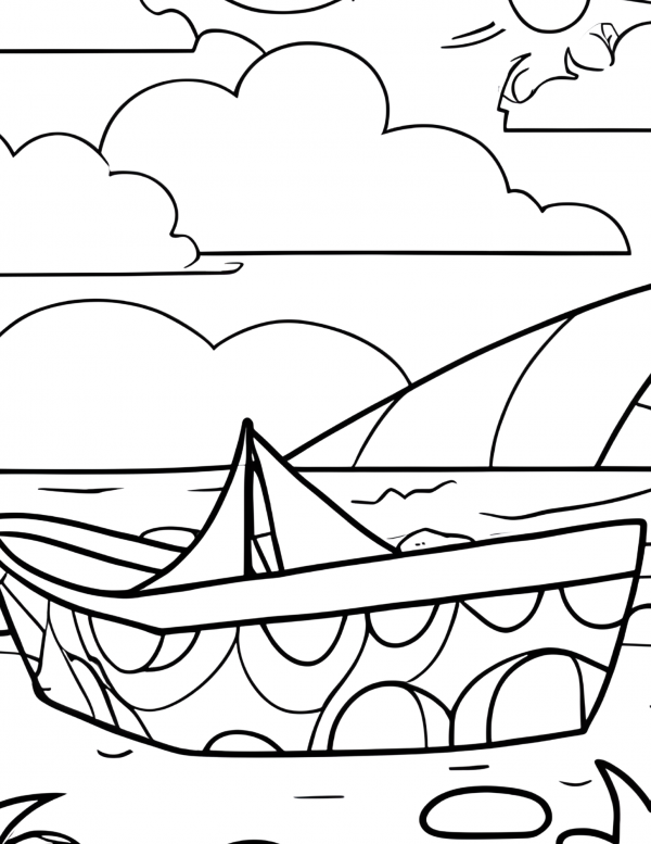 boat on ocean coloring pages