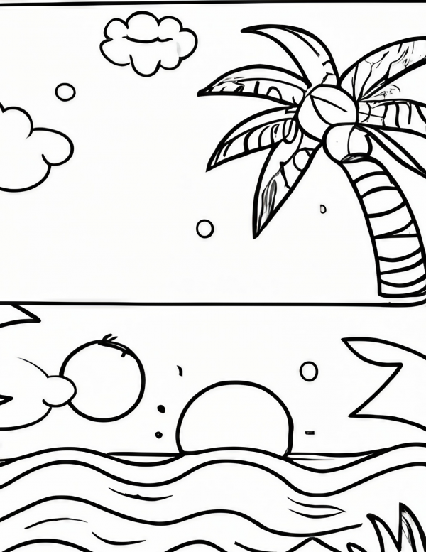 Beach scene coloring sheets