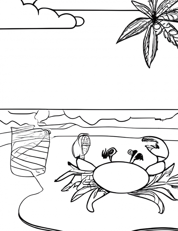 Crab on the sand coloring page