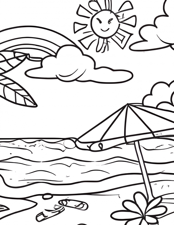 Beautiful sky over ocean coloring page