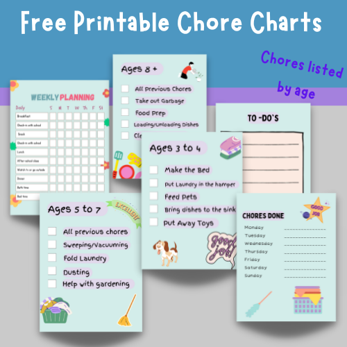 free printable chore charts for kids ages 3-4, 5-7, and 8+ free printable pdf download