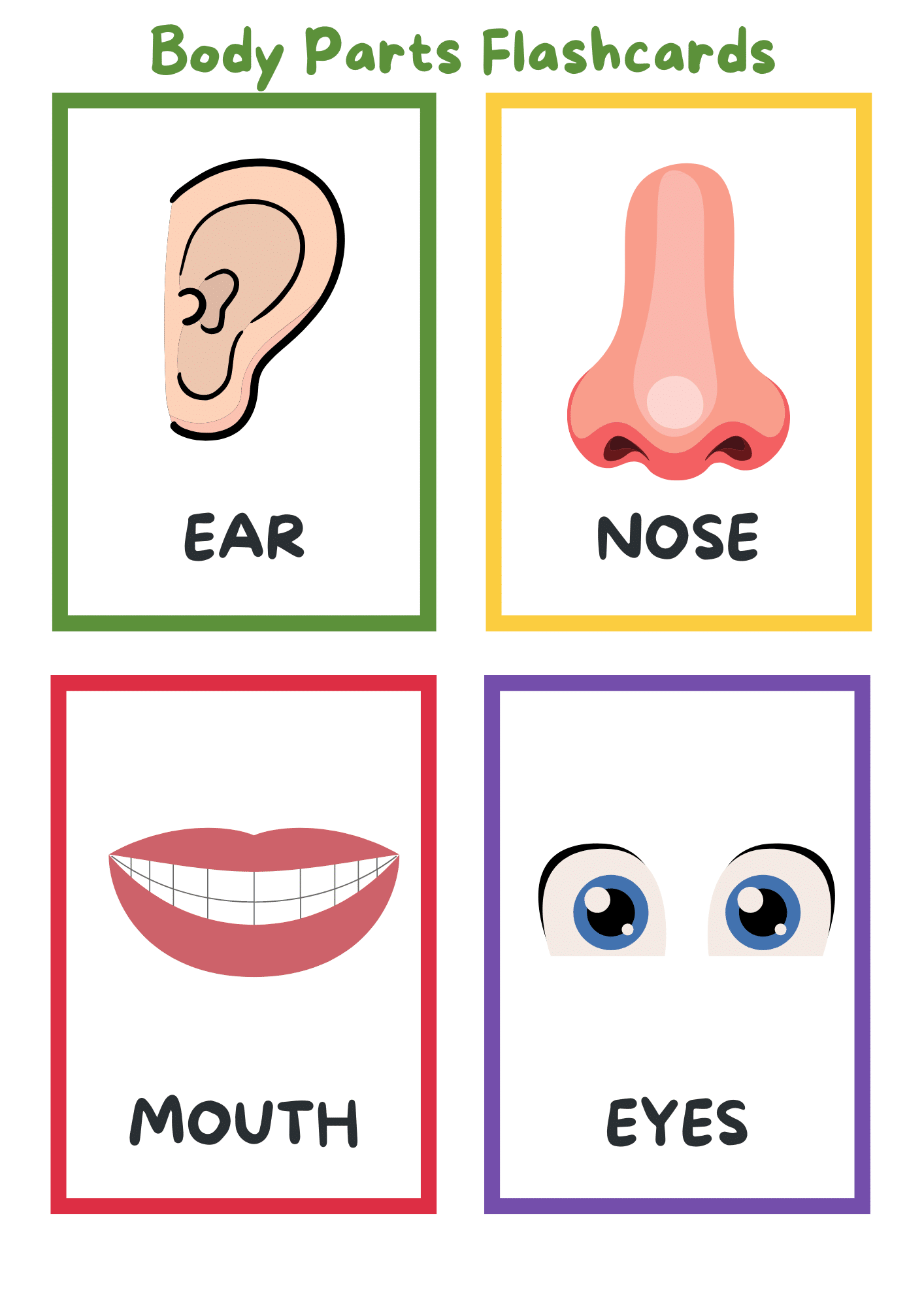 Free Body Parts Flashcards Printable for Kids - 24hourfamily.com