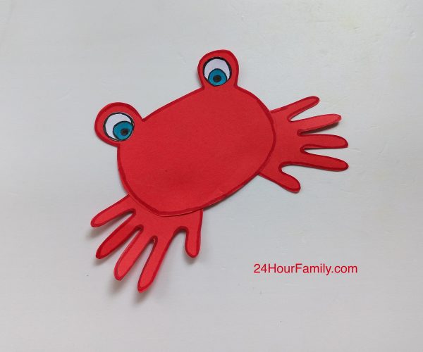 handprint crab using a free printable crab template summer craft ideas for kids