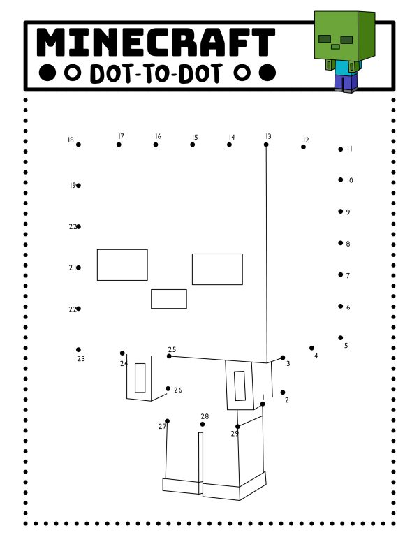 Minecraft dot to dot free steve printable