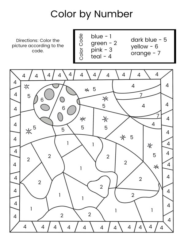 free color by number printable space planet
