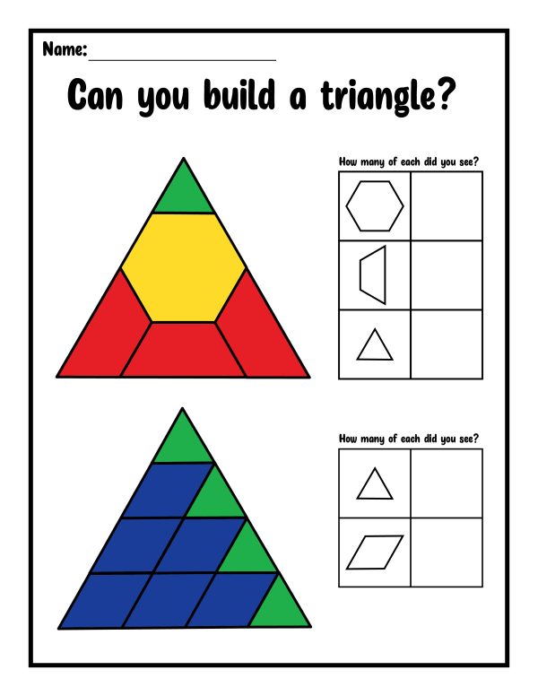 Build a triangle with pattern blocks printables for kids